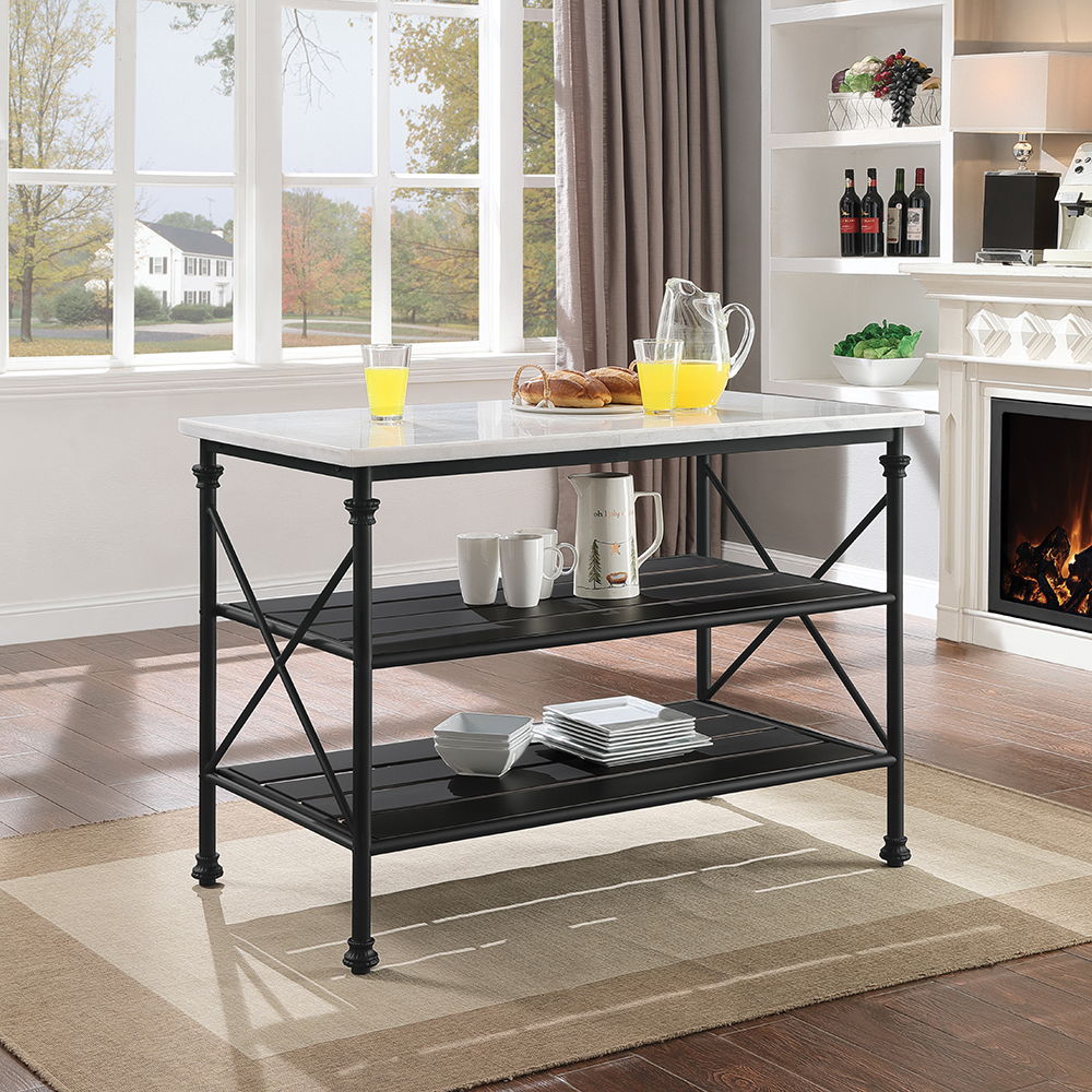 Brahm - Kitchen Island - White Marble Top & Gray
