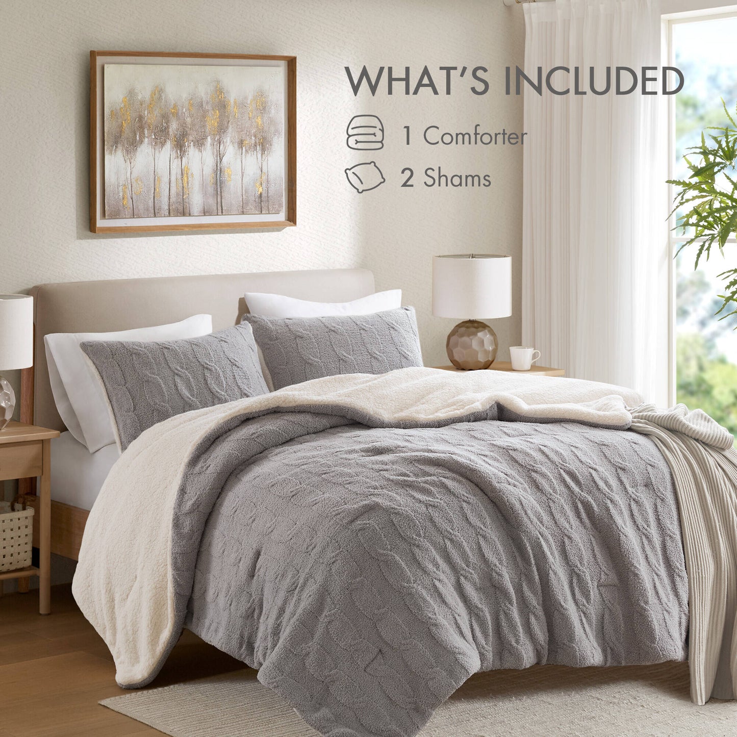 3 Pieces Full/Queen Cable Knit Chenille Comforter Set