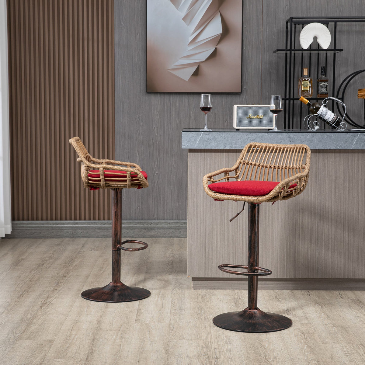 Modern Swivel Bar Stools Set of 2 Adjustable Counter Height Chairs