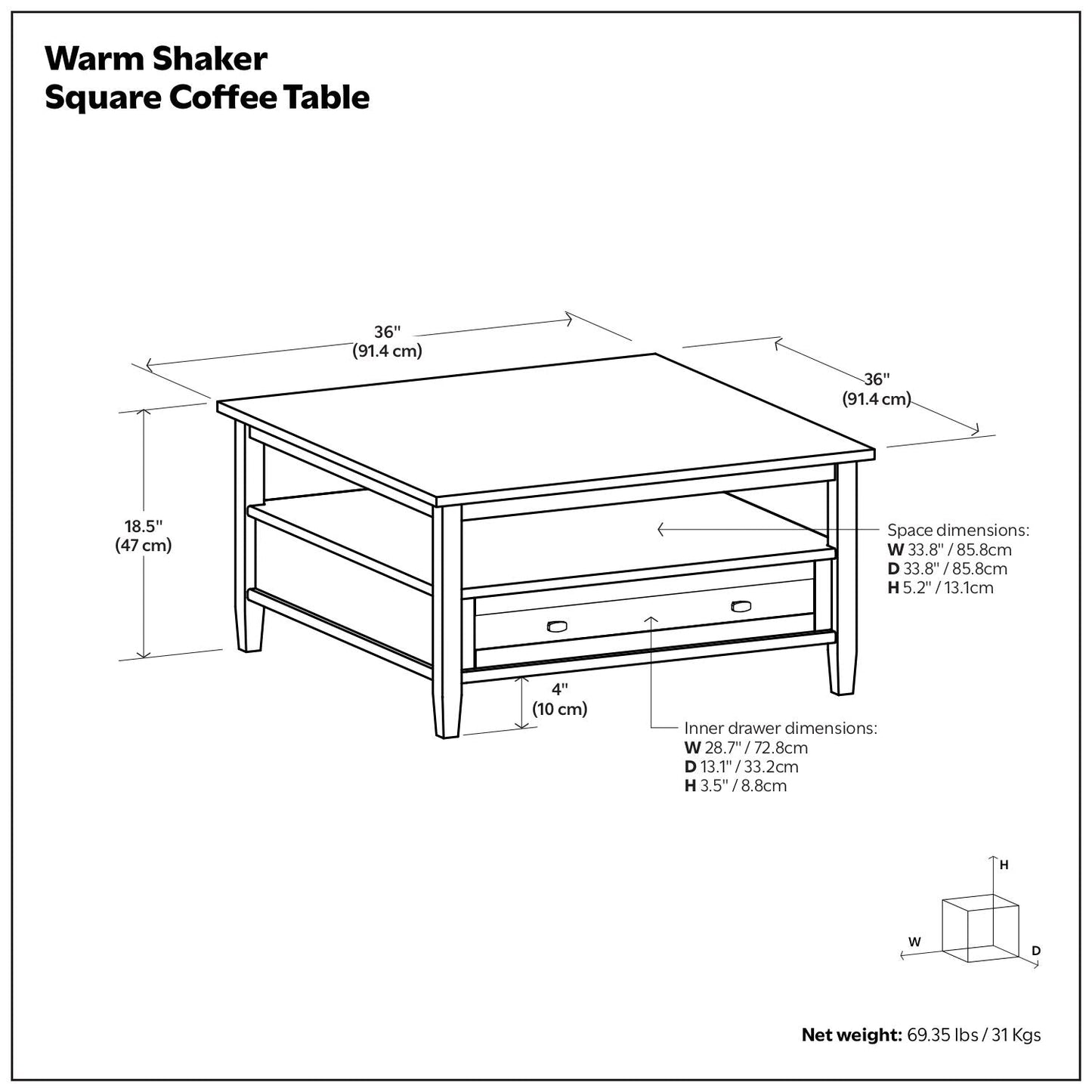 Warm Shaker - Square Coffee Table - Tobacco Brown