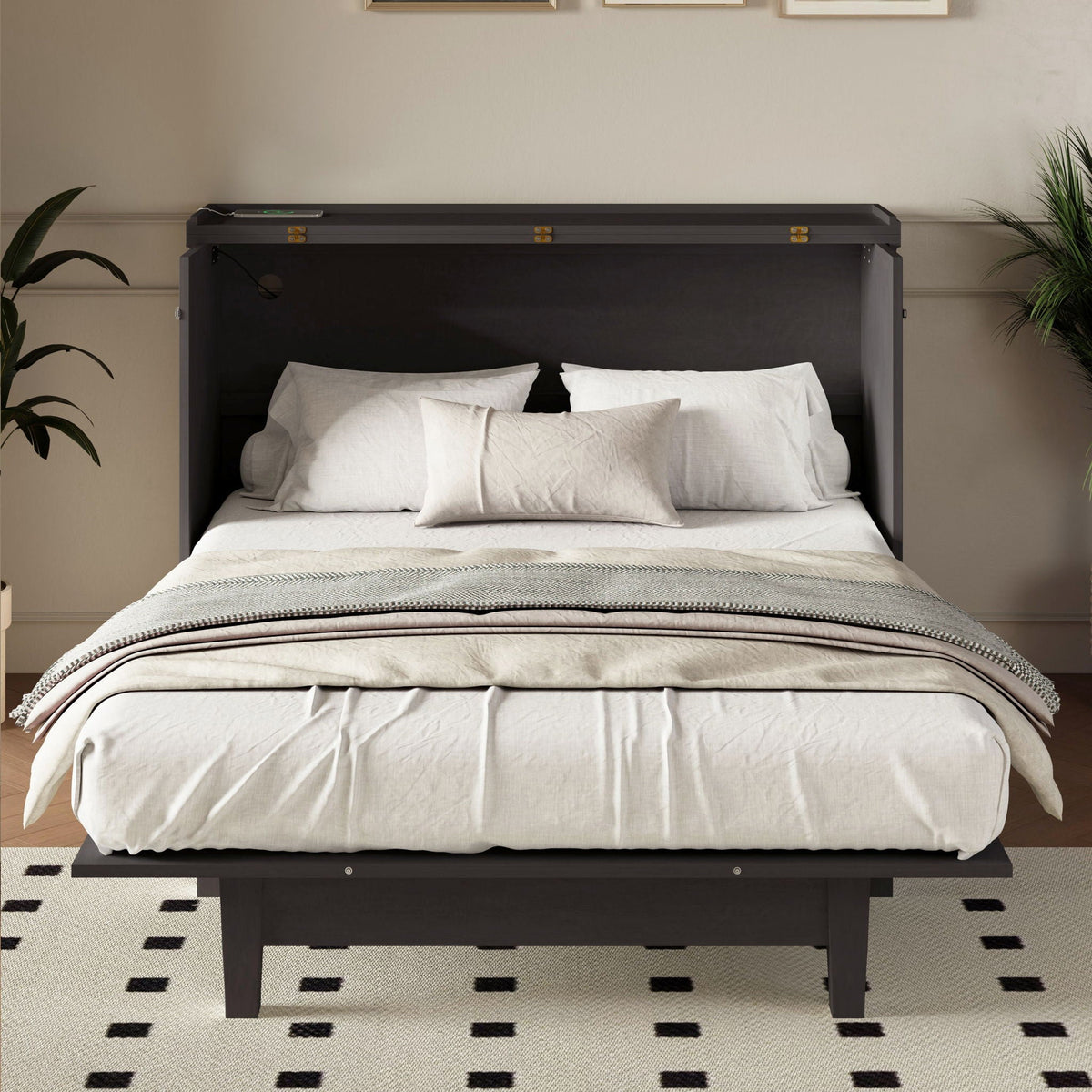 Solid Pine Murphy Bed Chest Cube Cabinet Bed With Charging Station And Large Storage Drawer For Home Office - view 11
