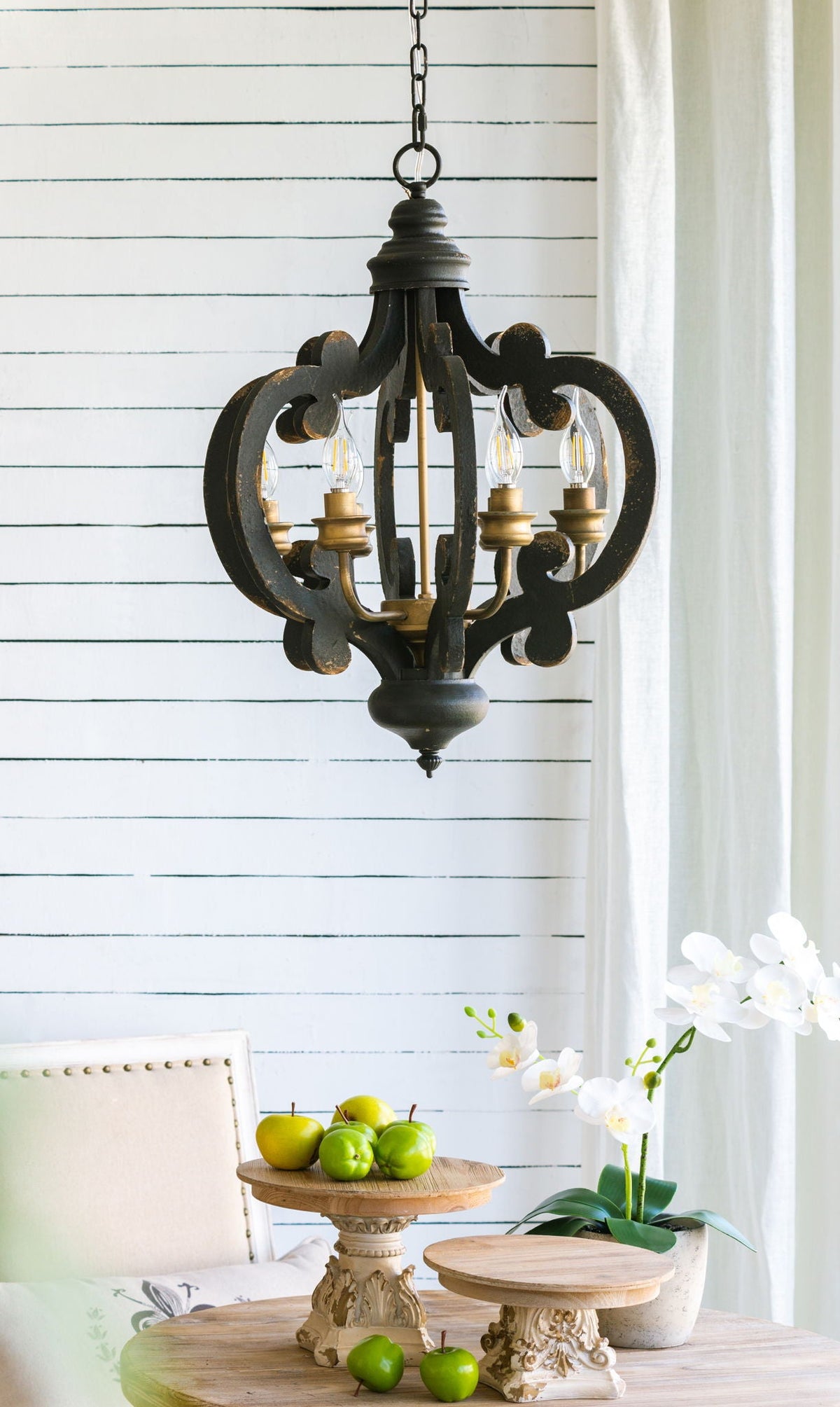 Farmhouse Chandelier, 6 Light Wood Chandelier Pendant Light Fixture With Adjustable Chain For Dining Room - view 17