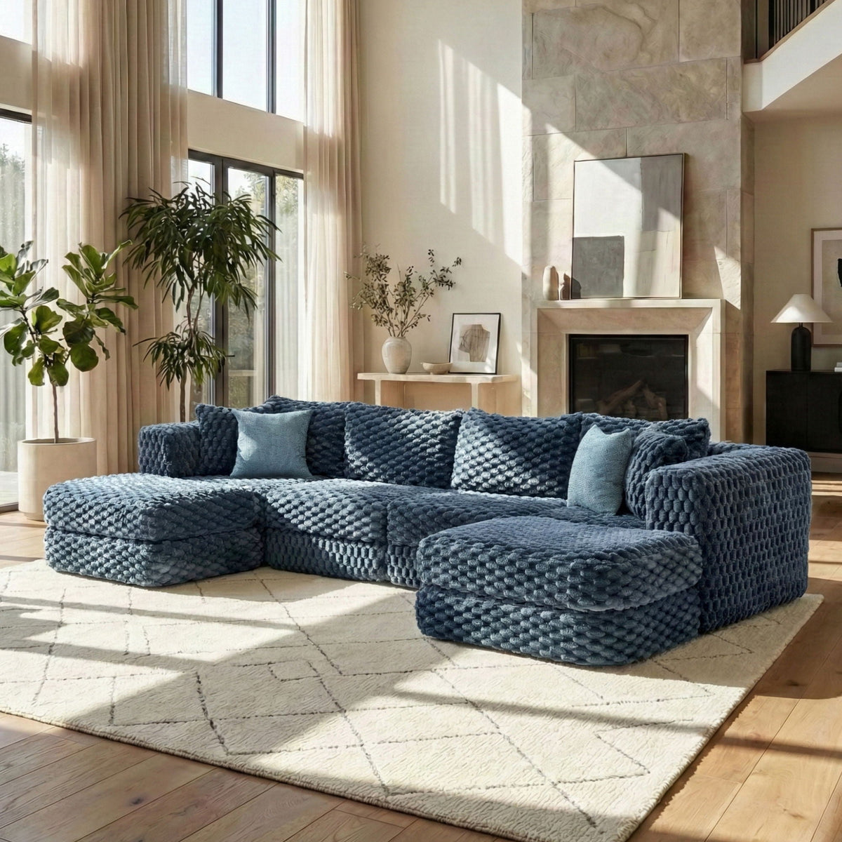 Modular Sectional Sofa, Boneless Couch With 2 Movable Ottomans - view 17