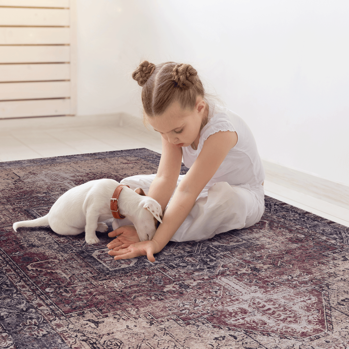 MAVAL Burgundy Washable Rug 5x8 Area Rug