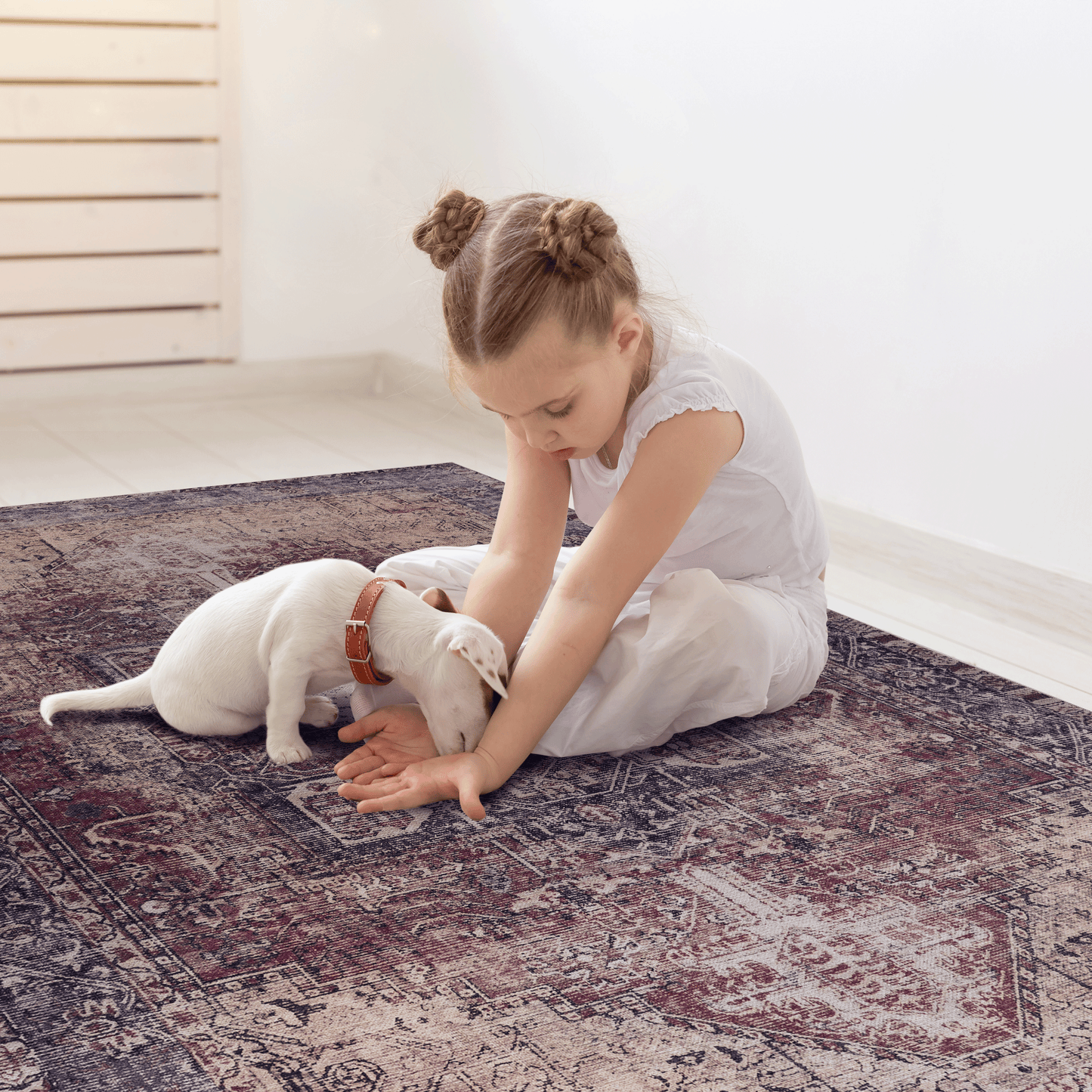 Maval Burgundy Washable 3x5 Area Rug