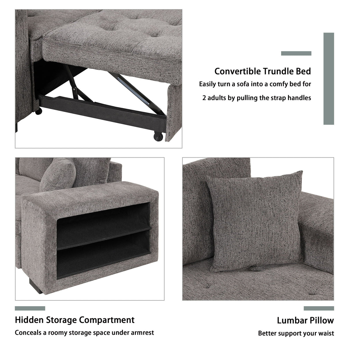 Modern L-Shape 3 Seat Reversible Sectional Couch, Pull Out Sleeper Sofa With Storage Chaise And 2 Stools For - view 14