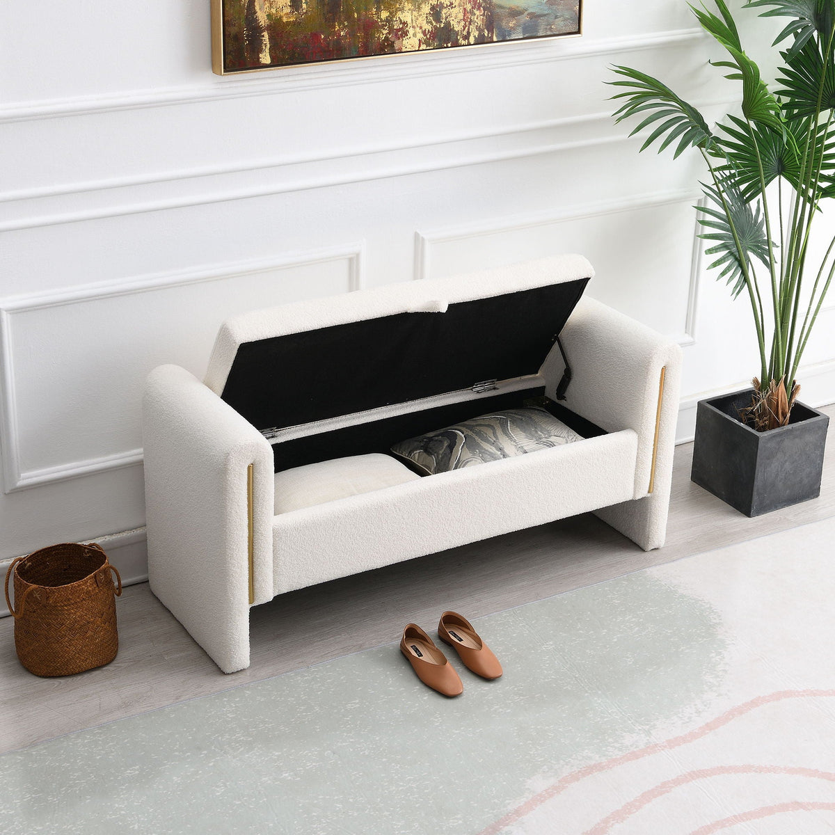Modern Teddy Upholstered Large Bed End Bench With Arms And Storage - view 22
