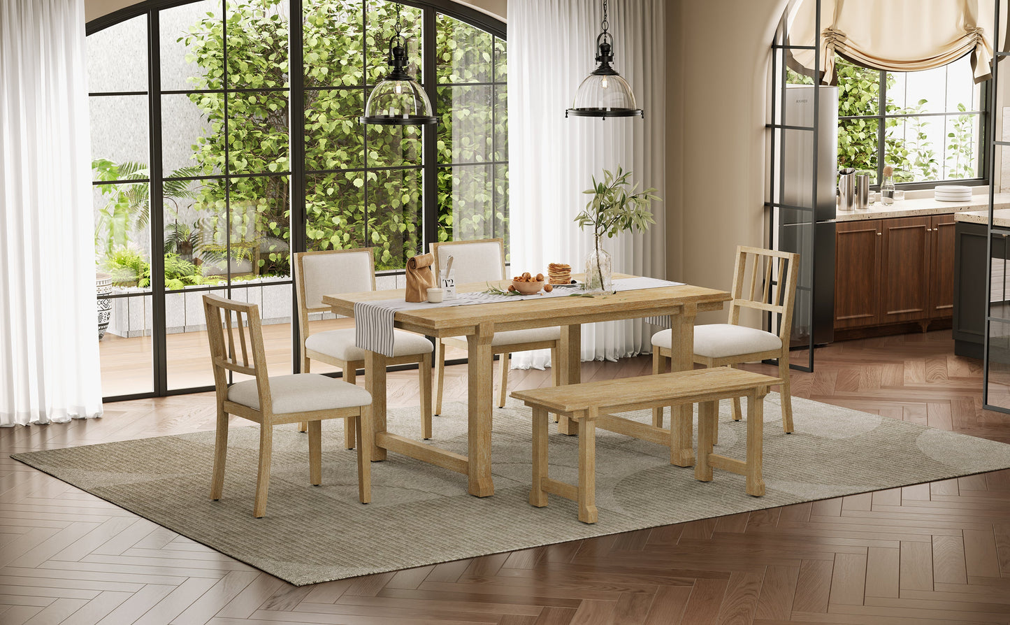 Trexm 6-Piece Farmhouse Dining Set for 6