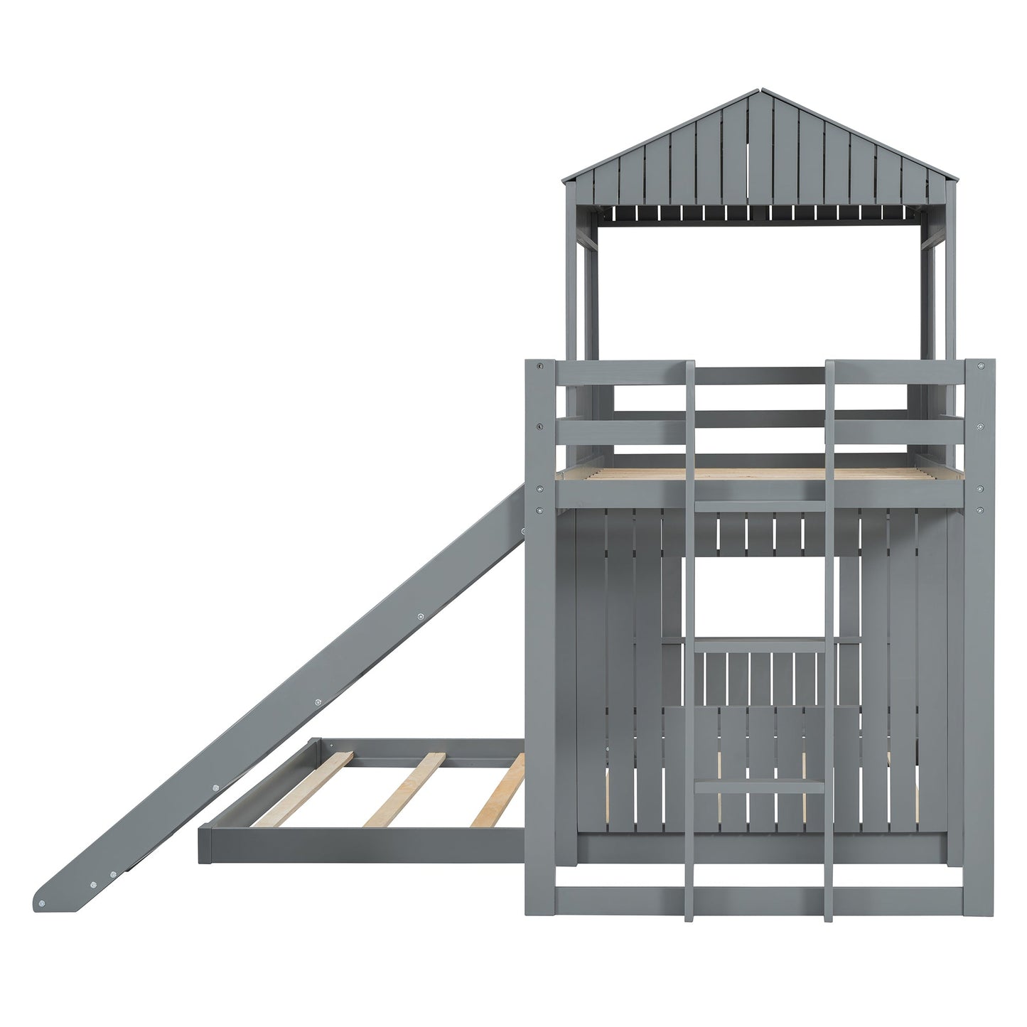 Wooden Twin Over Full Bunk Bed, Loft Bed with Playhouse