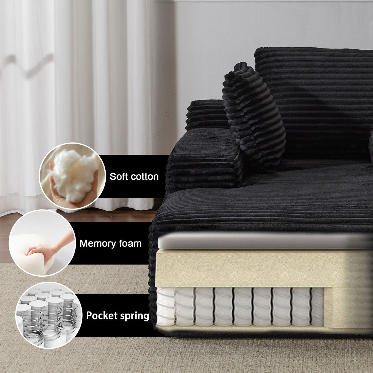 Oversized Chaise Lounge Chair Cozy Cloud Couch With 3 Throw Pillows And Wide Armrest - view 19