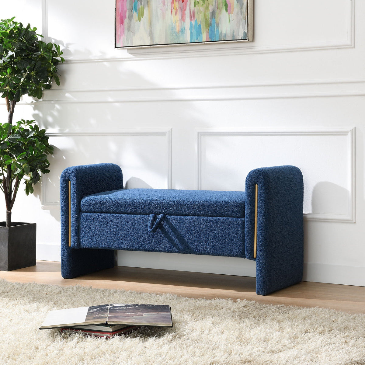 Modern Teddy Upholstered Large Bed End Bench With Arms And Storage - view 23