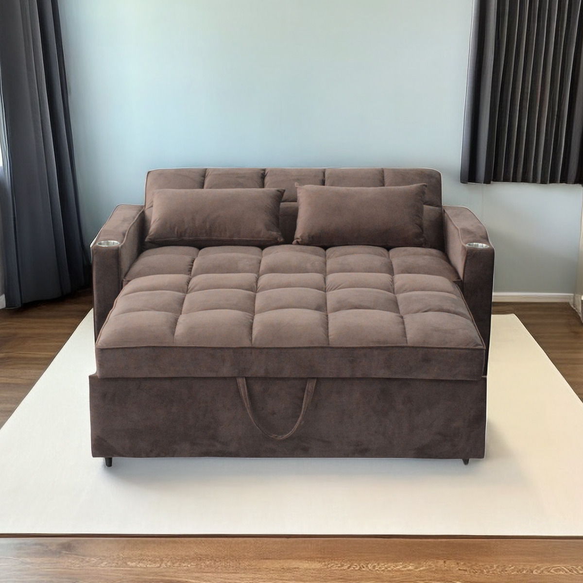 3 In 1 Convertible Sleeper Sofa Bed, Modern Fabric Loveseat Futon Sofa Couch With Pullout Bed, Small Love - view 5