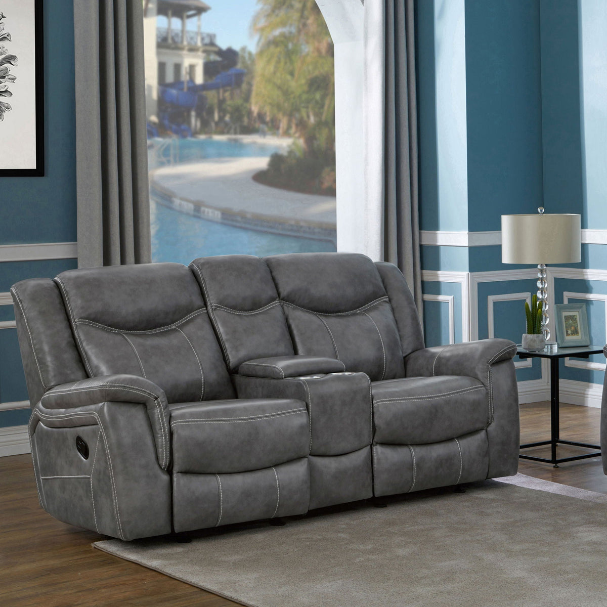 Conrad Upholstered Padded Arm Glider Loveseat Grey - view 4