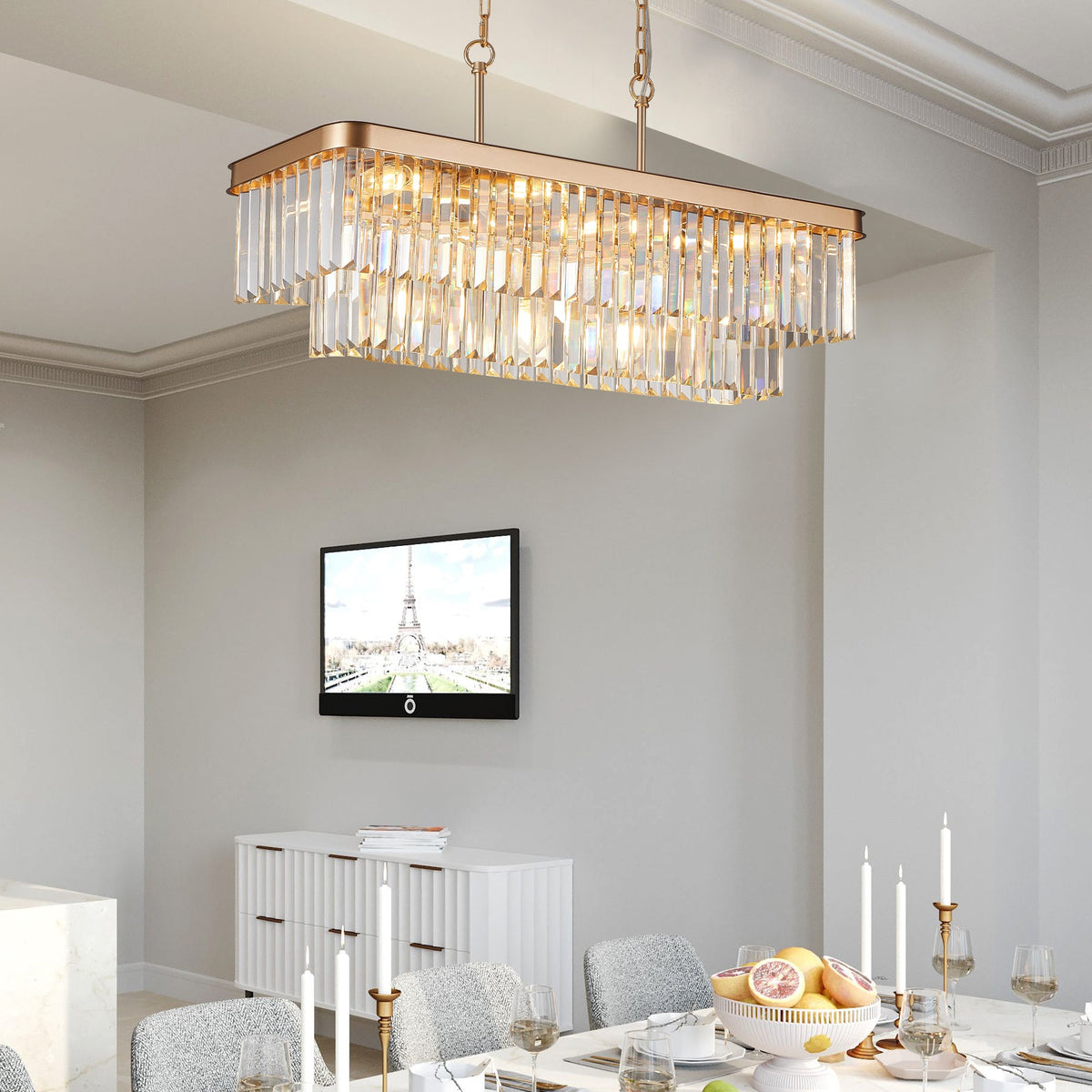 Rectangular Crystal Chandelier Adjustable