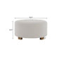 White Fabric Round Ottoman with Wooden Legs