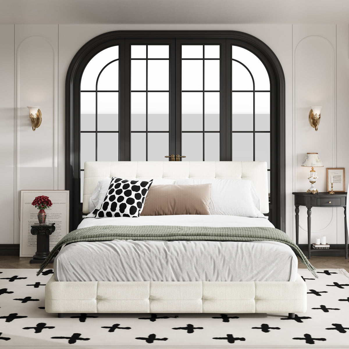 Queen Size Tufted Bed Frame with Extra-Large Ultra-Soft Cloud Pillow Design