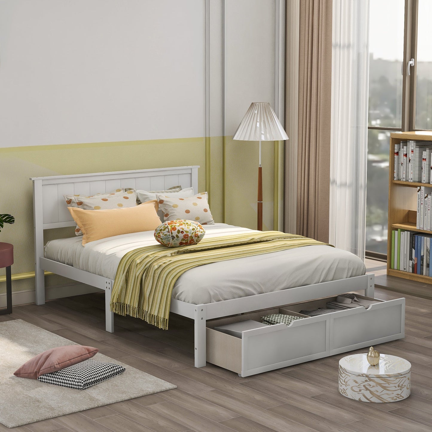 Full Size Platform Bed with Under-bed Drawers