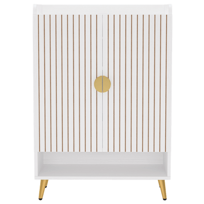 29.6" White and Gold Shoe Cabinet