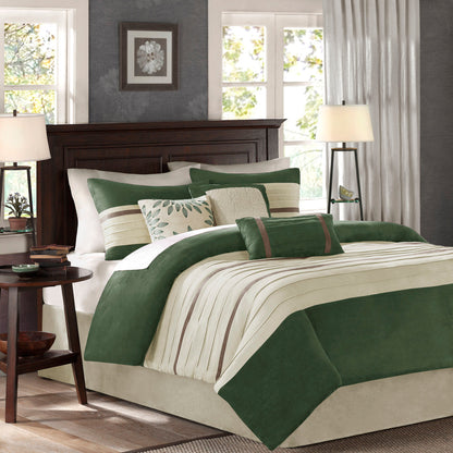 7 Pc Faux Suede Comforter Set Green King