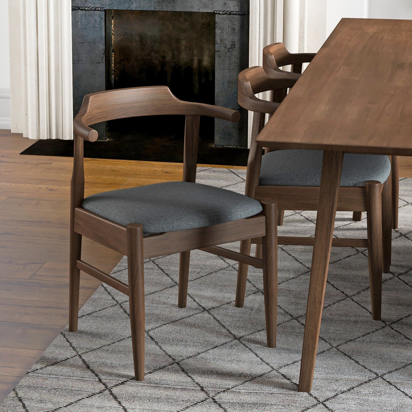 Leon Mid-Century Modern Grey Fabric Dining Chair Set of 2