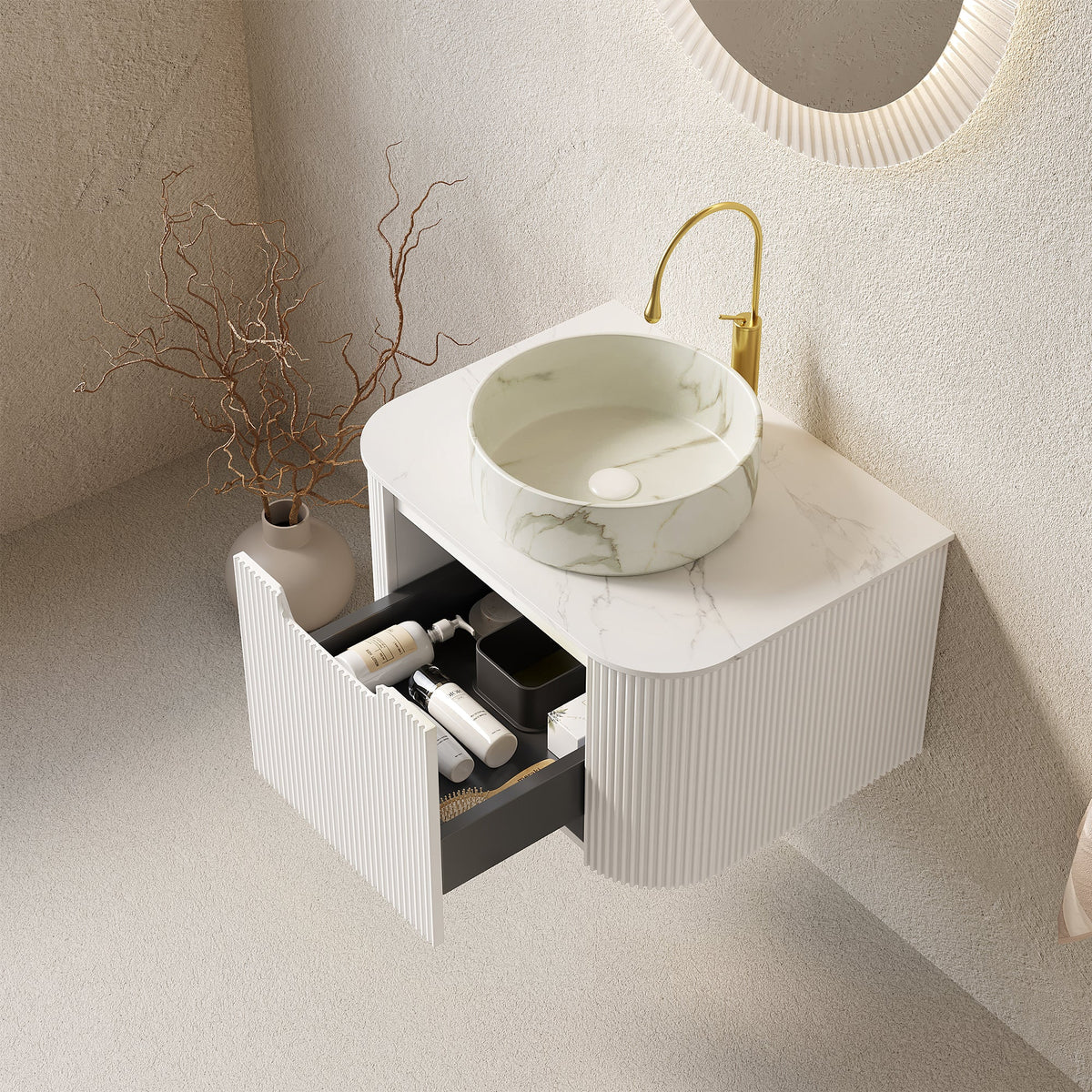 DINA 24" Bathroom Vanity & Sink, Floating Curved Edges