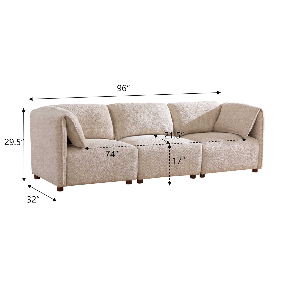 Aura 96 in. 3-Piece Boucle Modular Sectional Sofa