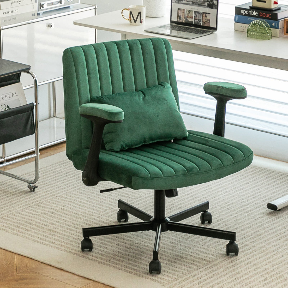 Green Velvet Criss Cross Armrest Office Chair