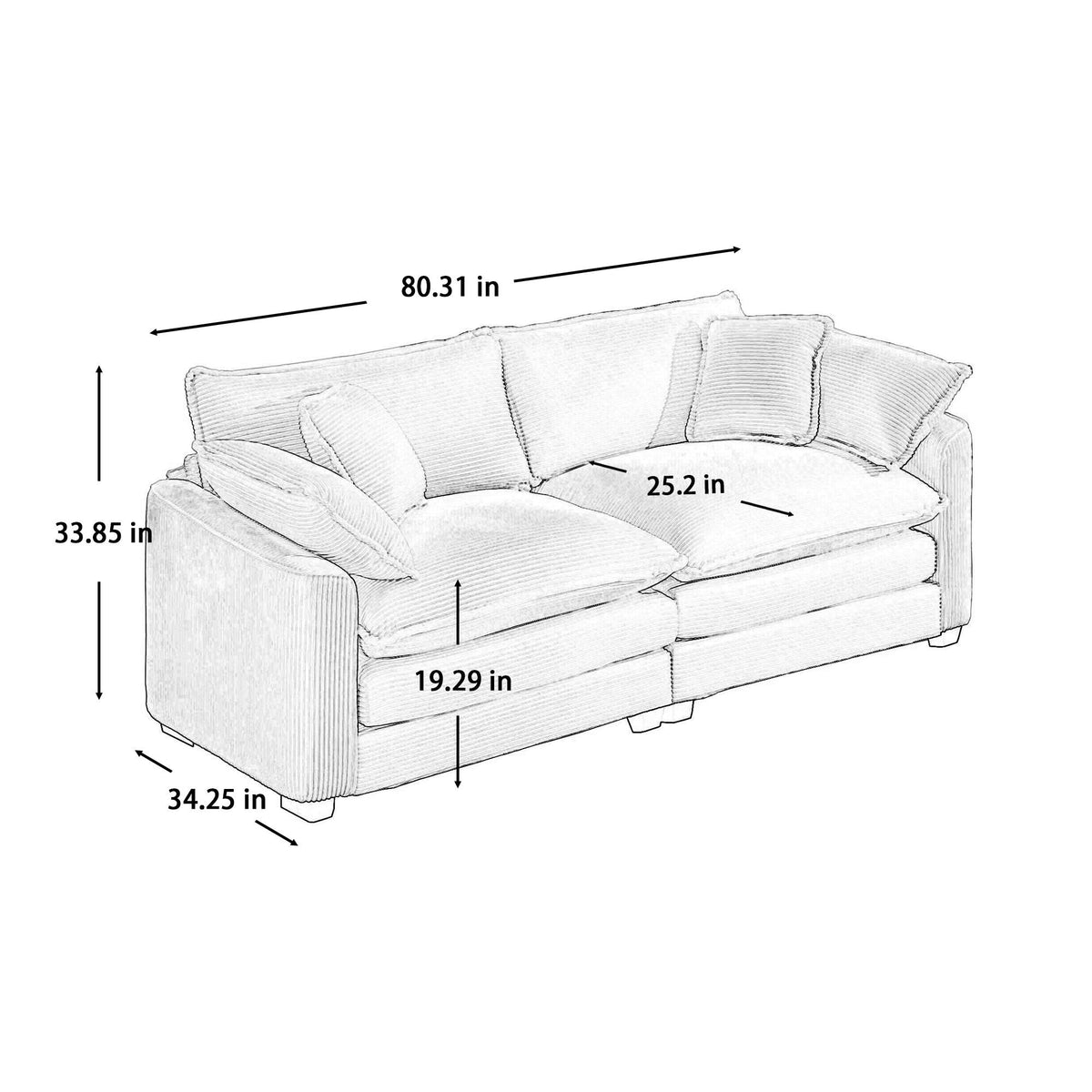 Modern 2 Seater With 4 Pillows, Upholstered Deep Seating Loveseat - view 18