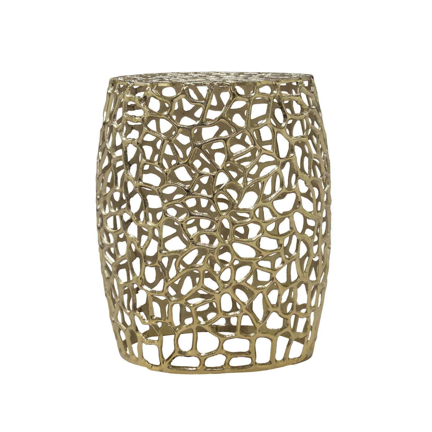 Aluminum Drum End Table with Intricate Design – Gold