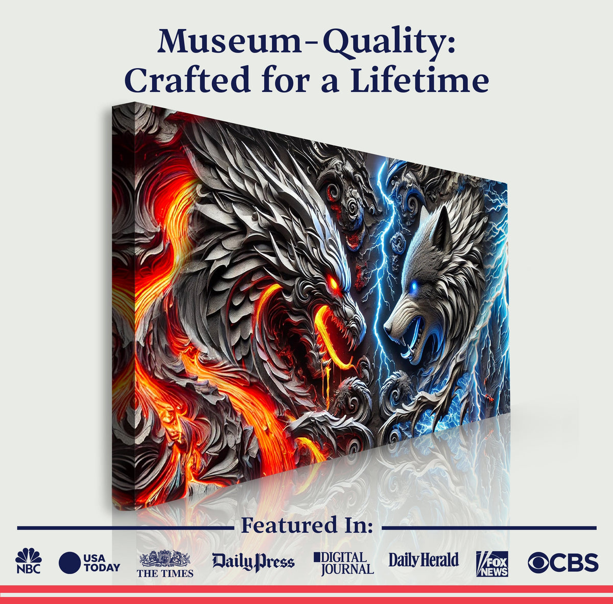 3D Dragon and Wolf Wall Art IV