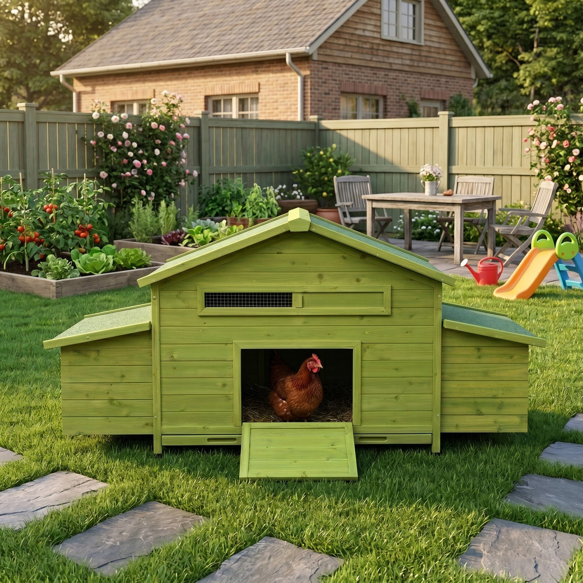 Large Wooden Chicken Coop with 2 Nesting Boxes