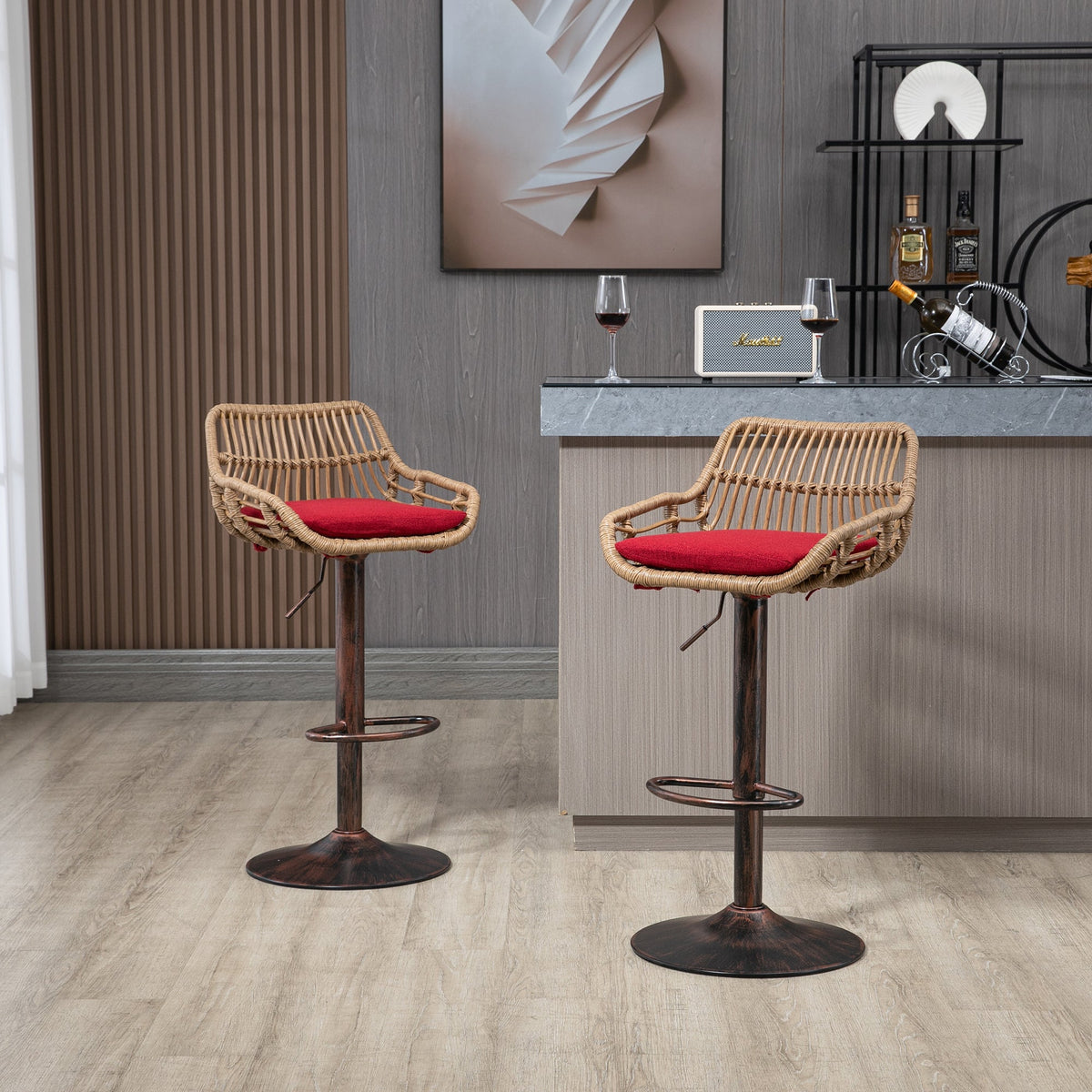 Modern Swivel Bar Stools Set of 2 Adjustable Counter Height Chairs