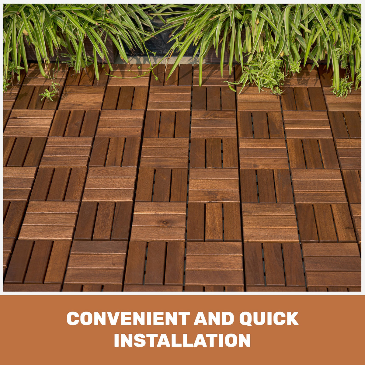 Acacia Wood Interlocking Deck Tiles Checker Pattern, 10PCS 12" x 12" Square