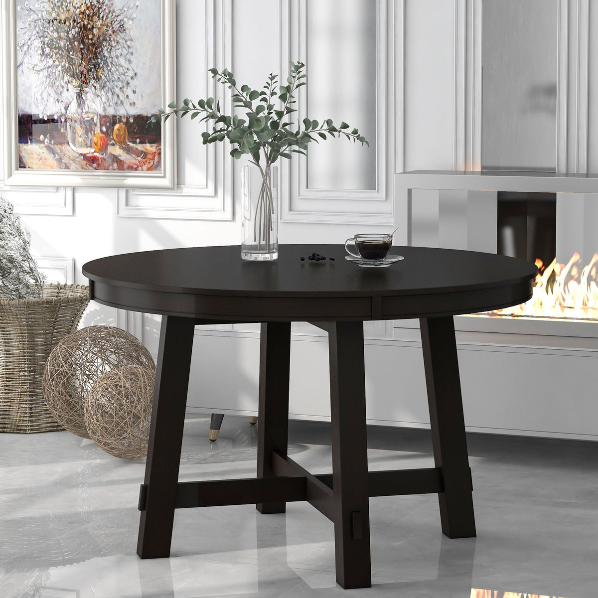Gia - Round Extendable Dining Table With 16" Leaf Wood - view 8