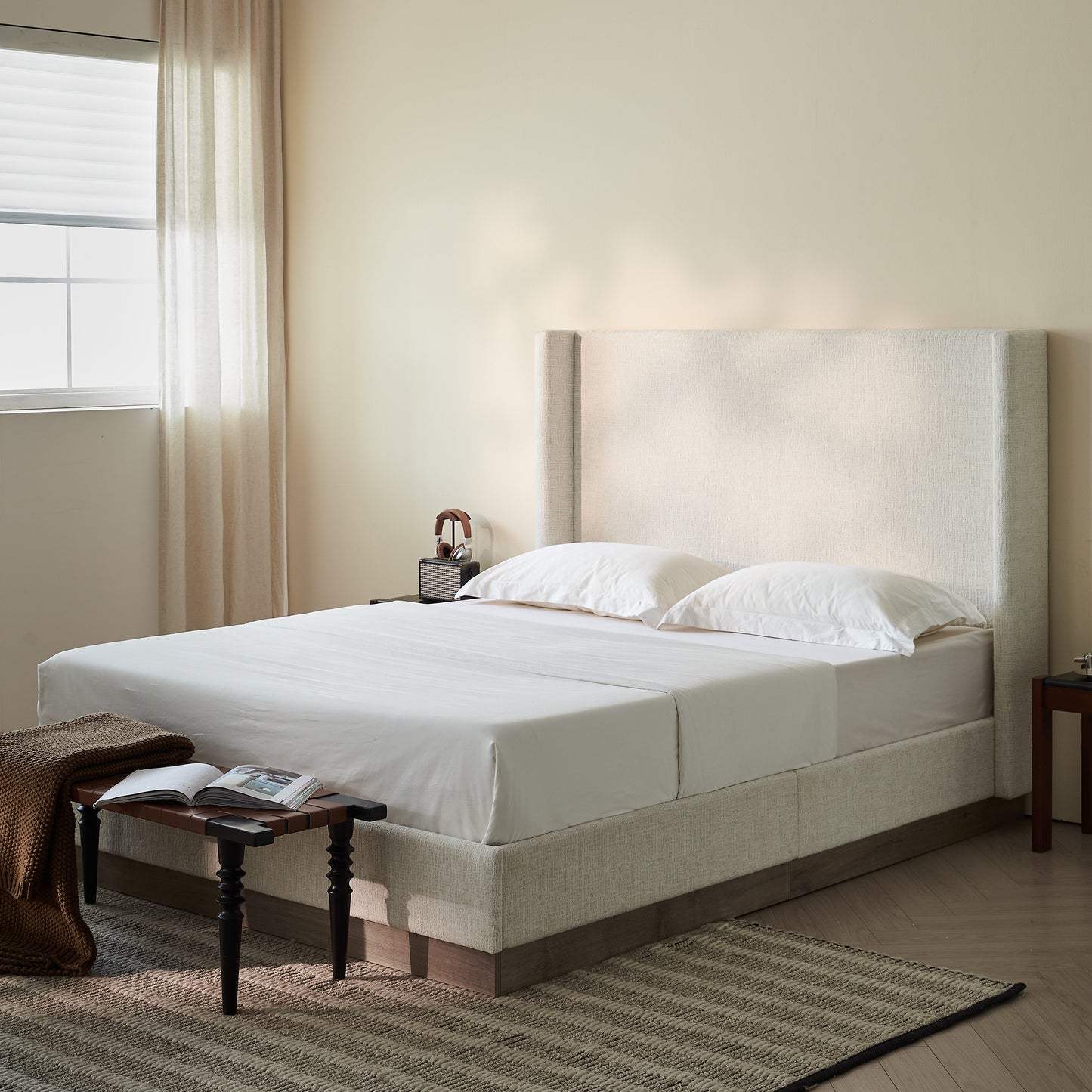 Hosford Upholstered Wingback Bed - California King - Oat Boucle