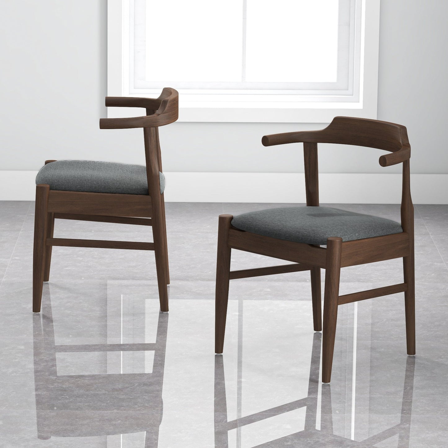 Leon Mid-Century Modern Grey Fabric Dining Chair Set of 2
