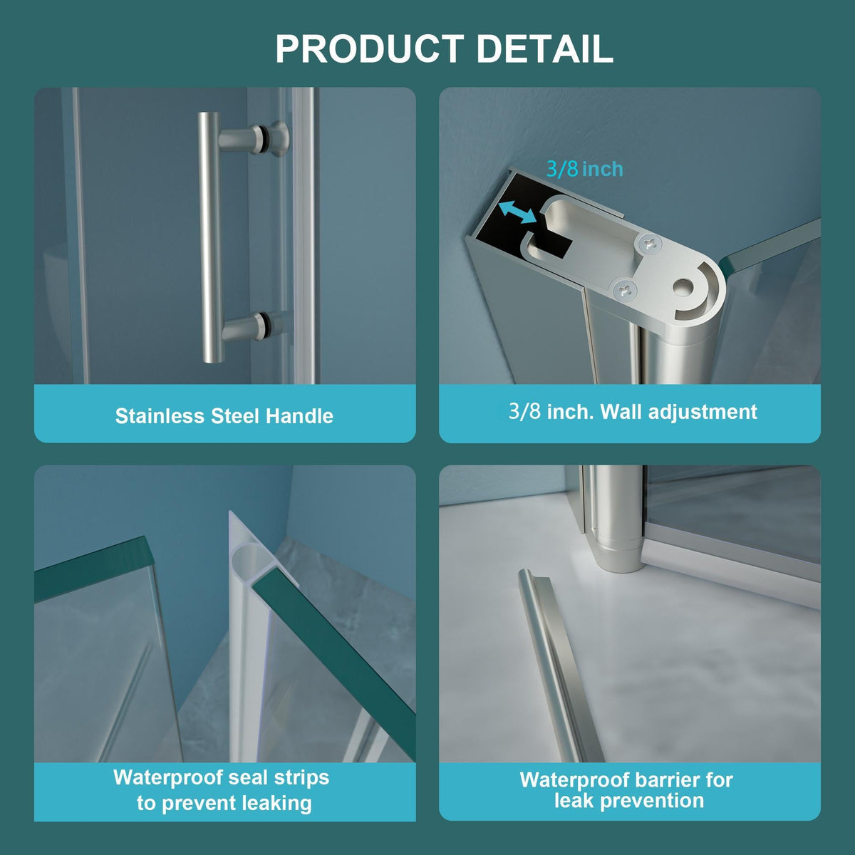 Fold Frameless Shower Door with Tempered Glass