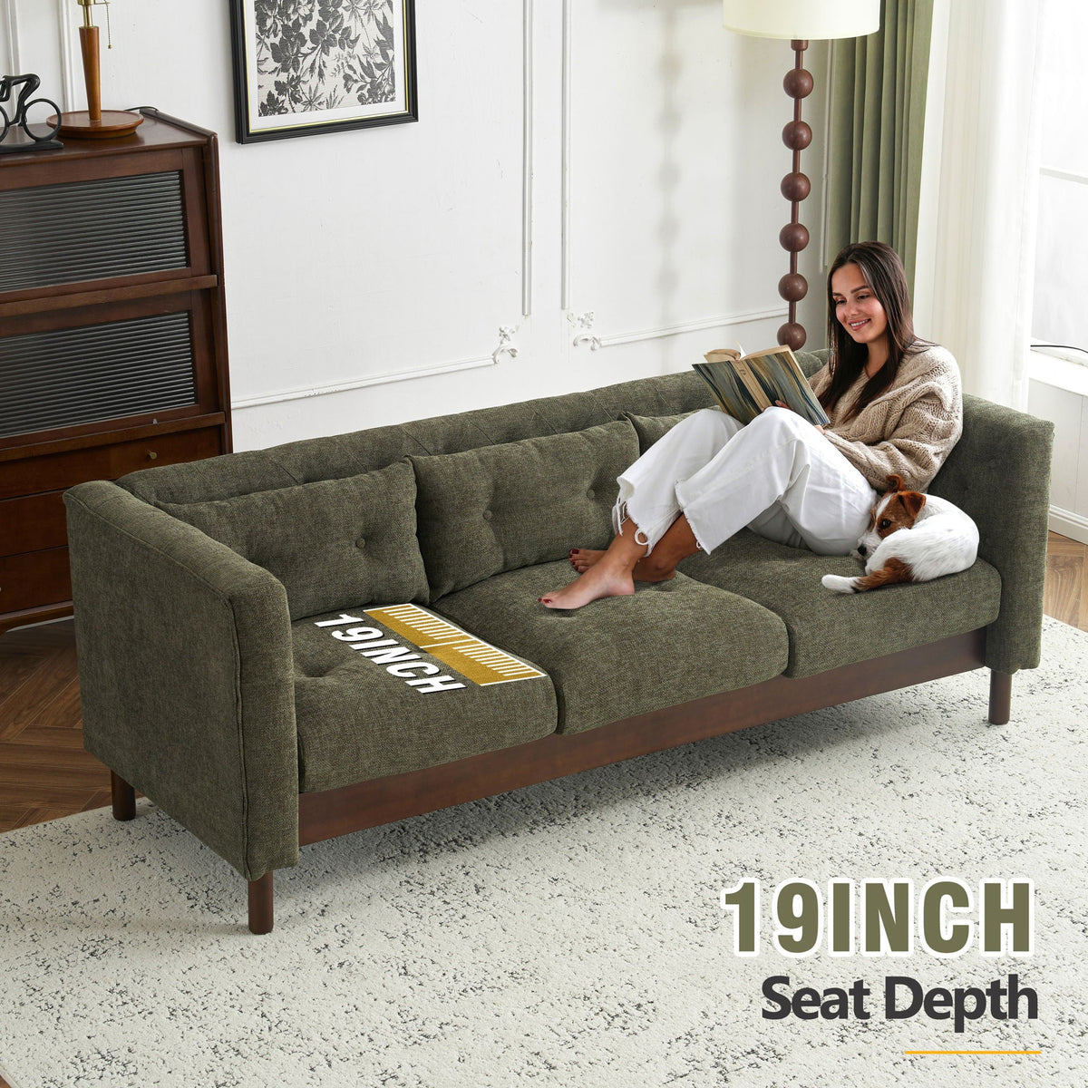 Upholstered Sofa Modern 3 Seater Sofa Couch With Tufted Design For Living Room - view 3