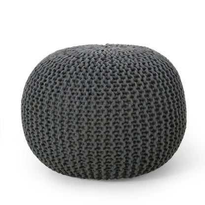 Bordeaux Knitted Cotton Round Pouf - Versatile Ottoman and Floor Cushion
