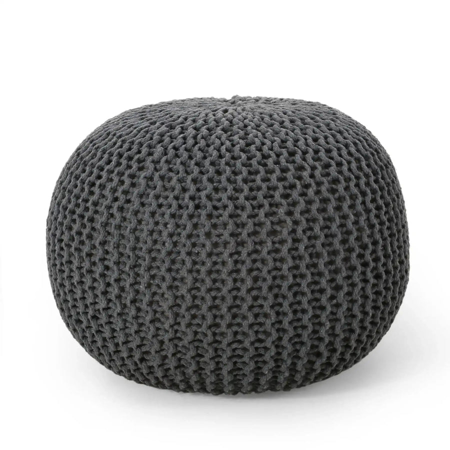 Knitted Cotton Round Pouf Ottoman with Soft Textured Cover - Dark Gray, Yellow, Blue