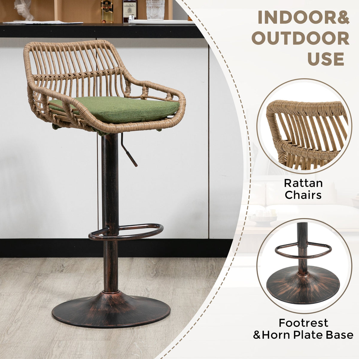 Modern Swivel Bar Stools Set of 2 Adjustable Counter Height Chairs