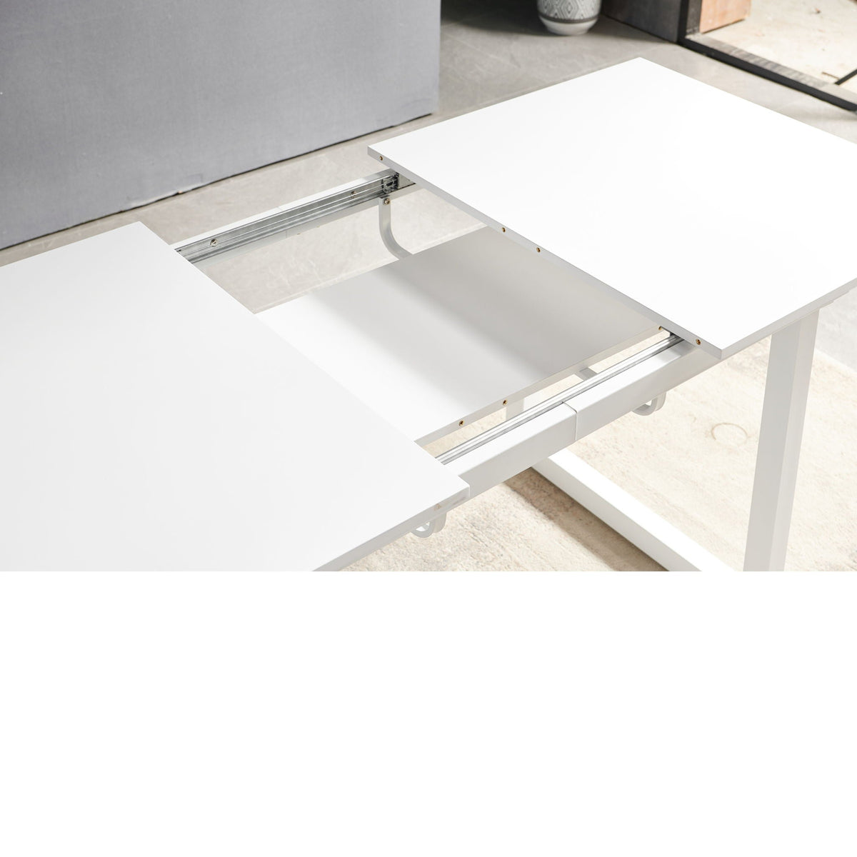 Square Extendable Dining Table With Metal Leg, Modern Space Saving Kitchen Table For Living Room - view 11