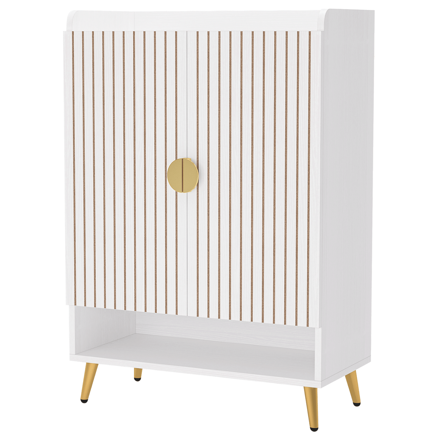 29.6" White and Gold Shoe Cabinet