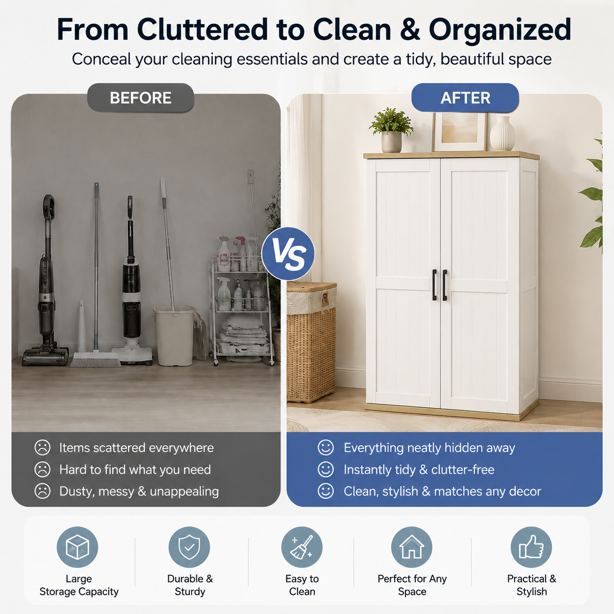 55.1" Tall Wooden Vacuum Storage Cabinet