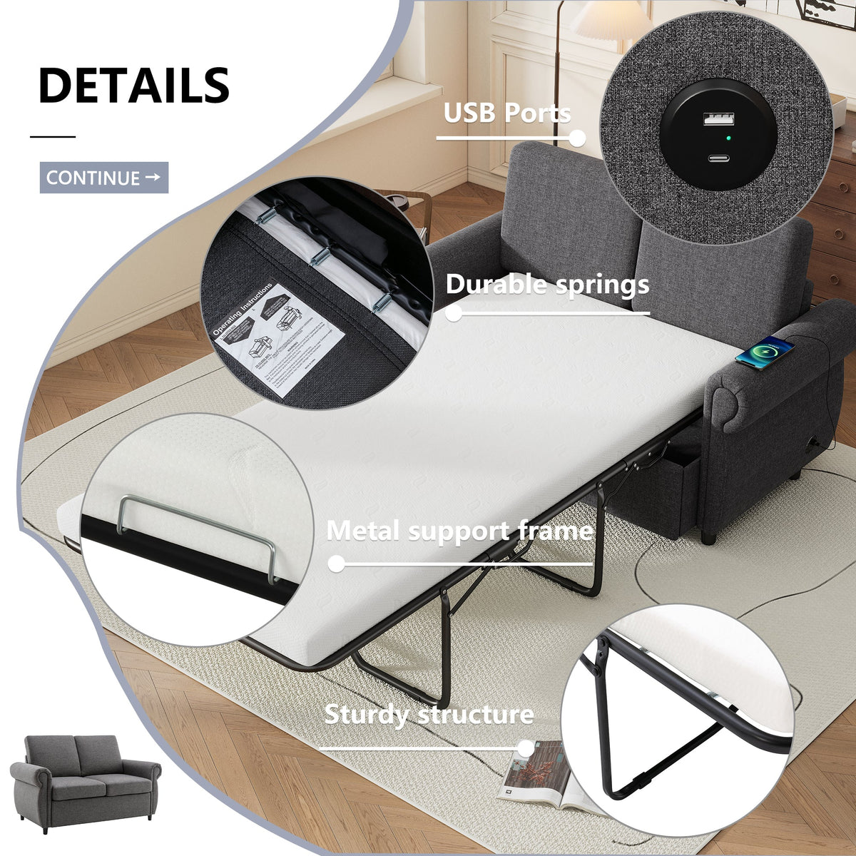 Orisfur Pull Out Sofa Bed Loveseat Sleeper