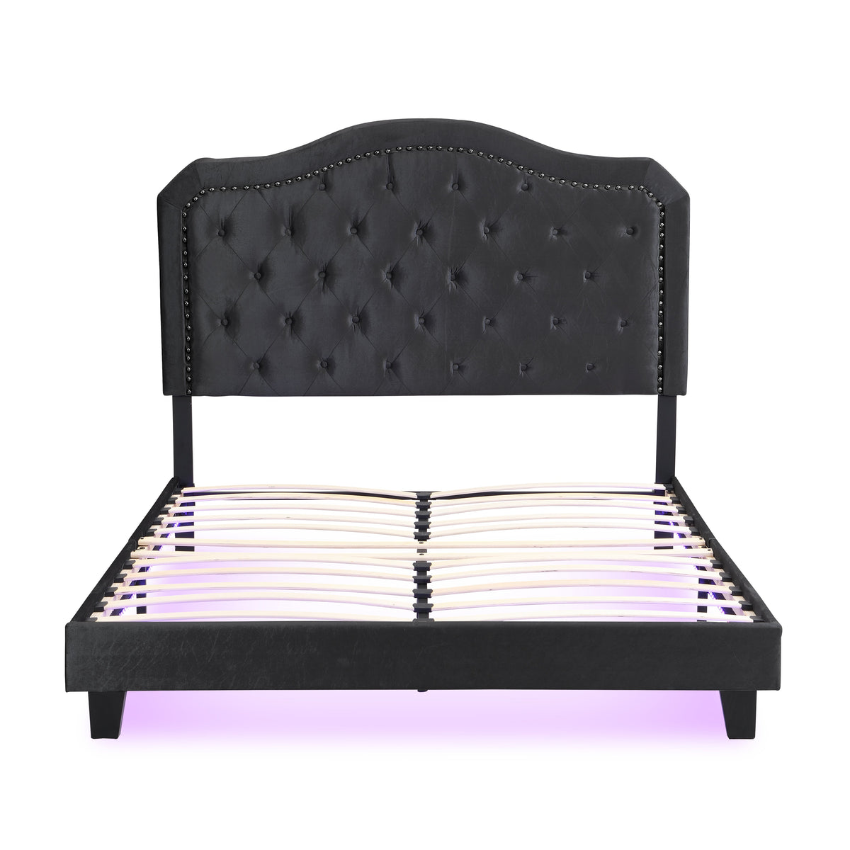 Upholstered Bed Button Tufted with Curve Design