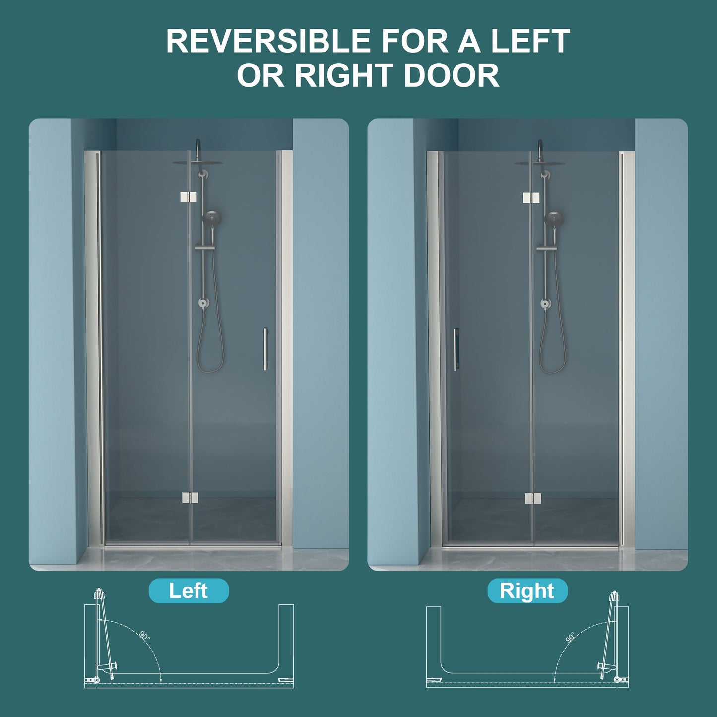 Fold Frameless Shower Door with Tempered Glass
