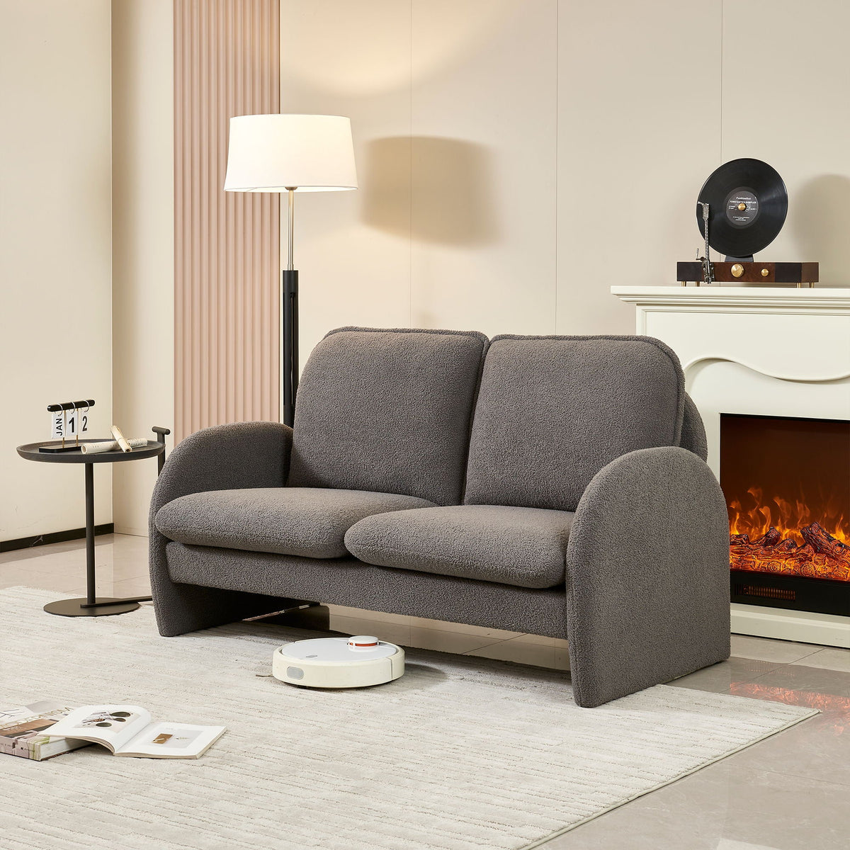 Loveseat Sofa Small Couch For Living Room, Sherpa Fabric Upholstered Loveseat Sofa Couch, Small Loveseat Sofa - view 2