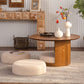 31.5" Round Wood Coffee Table with 3 Teddy Fabric Nesting Stools