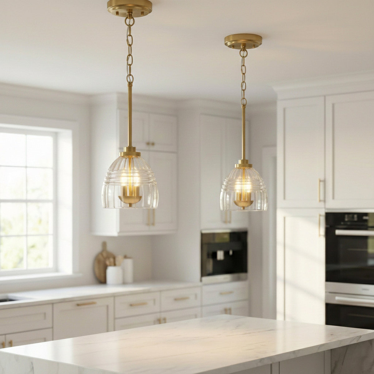 Ember Three Candle Lights Chain Pendant With Clear Glass - Satin